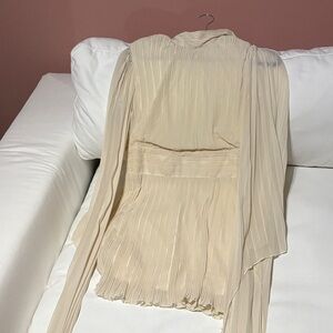 Elegant Cream Pleated Blouse